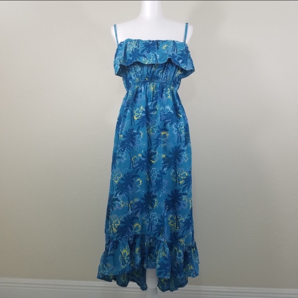Blueginger Palms And Floral Ruffle Dress S…